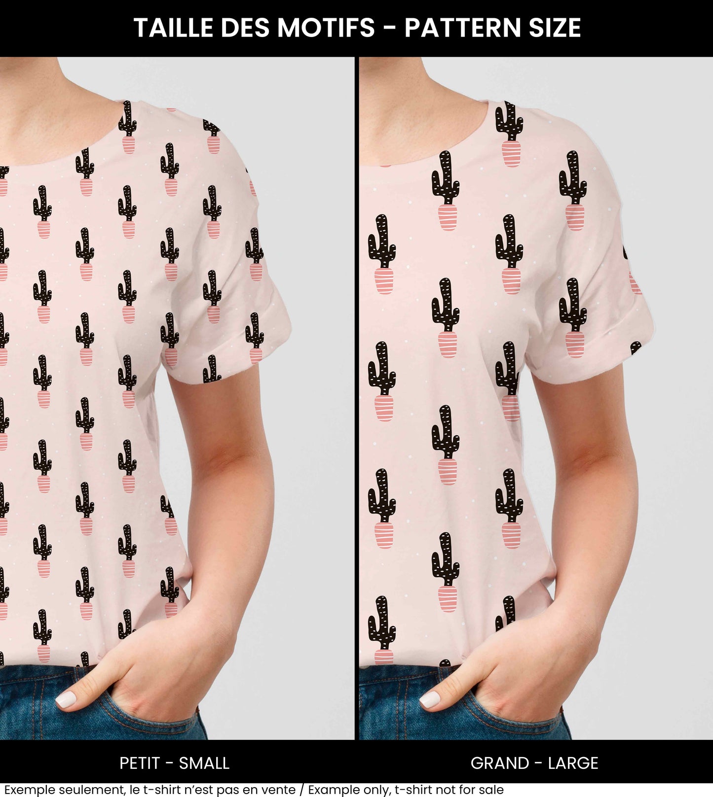 Fabrics | Black cacti on a pink background