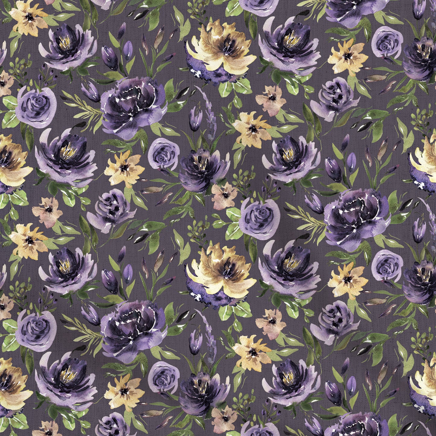 Fabrics | Purple and yellow watercolor flowers