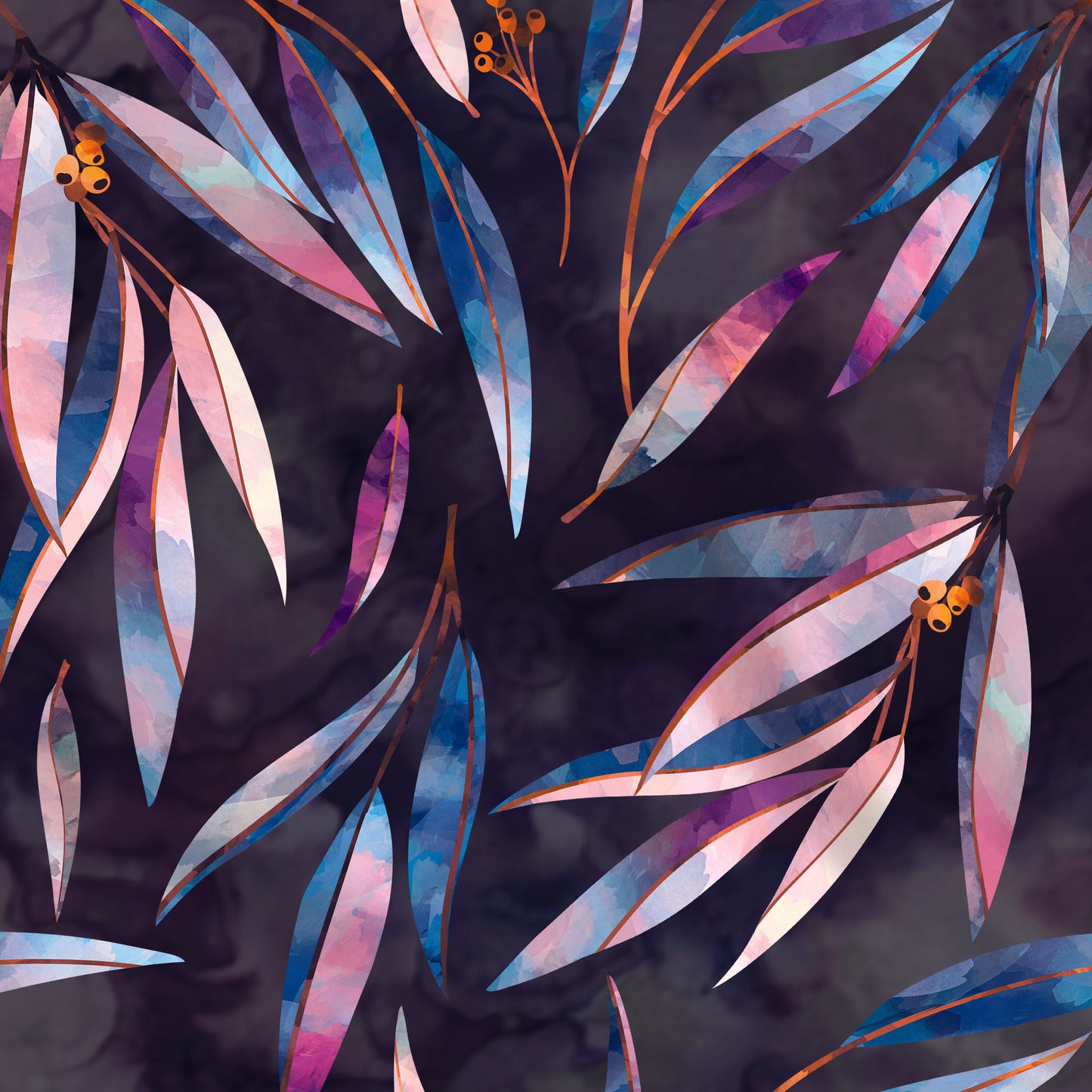 Fabrics | Eucalyptus Branches - Dark Grey