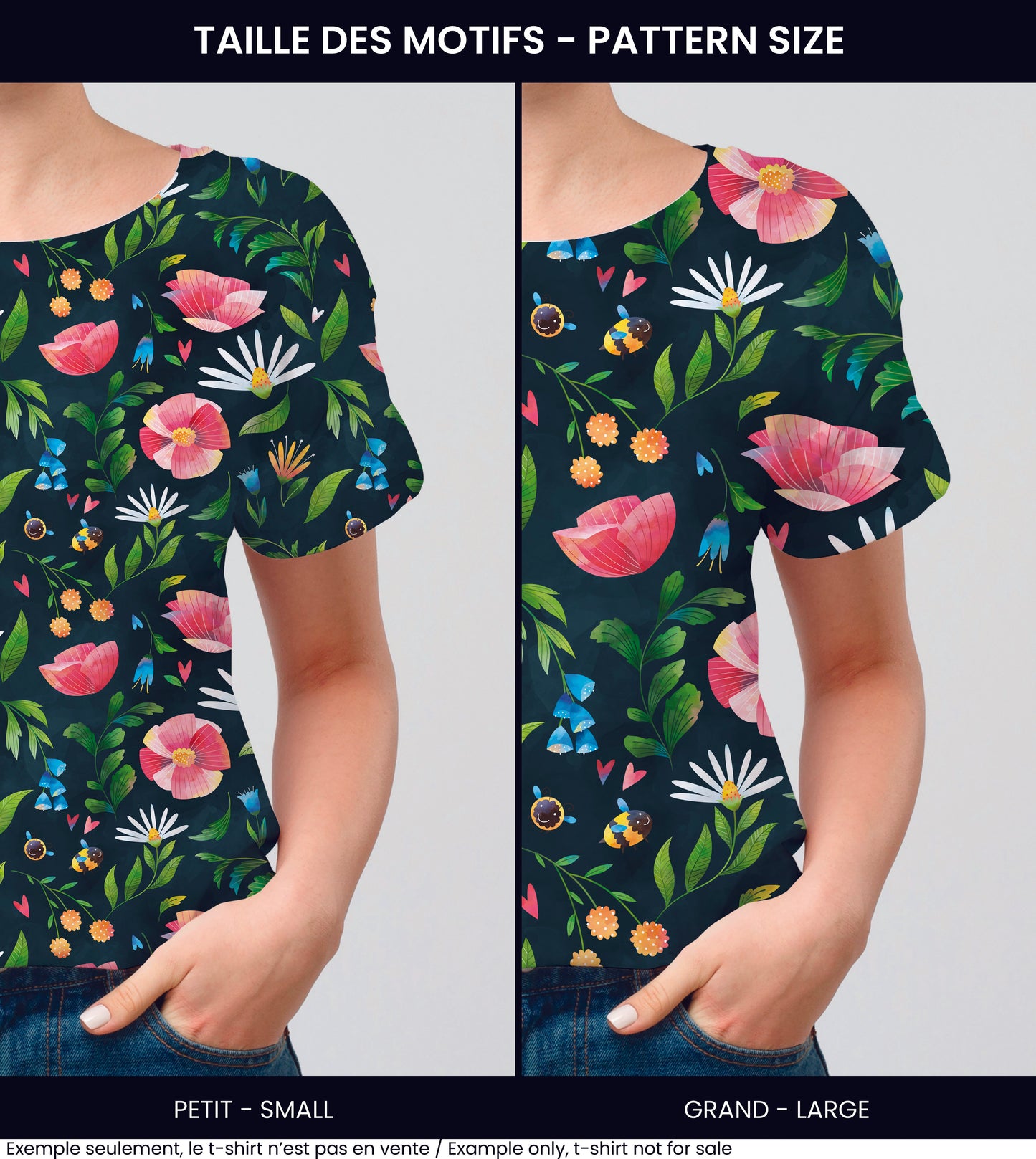 Tissus | Fleurs & abeilles - Vert foncé
