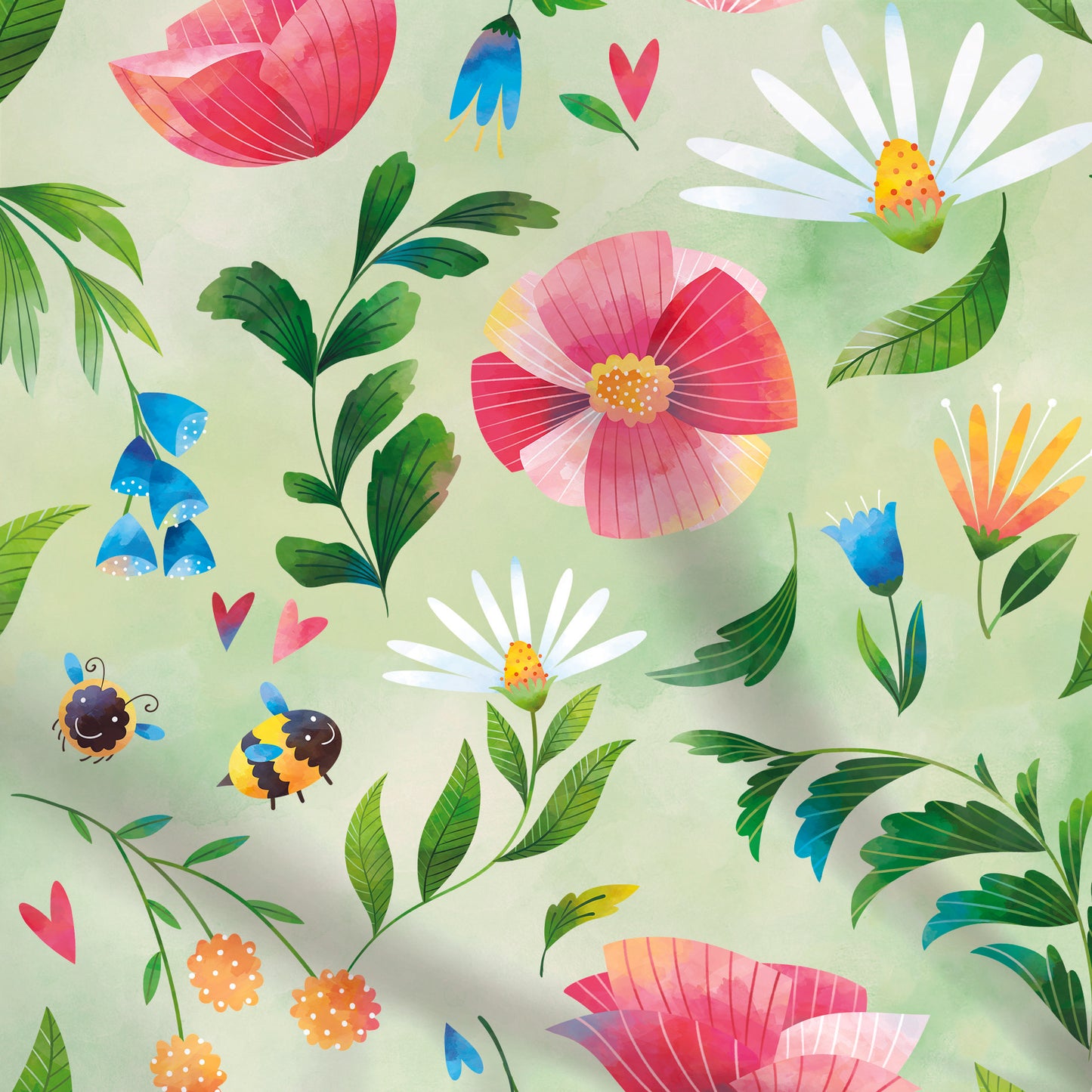 Fabrics | Flowers & Bees - Pale Green