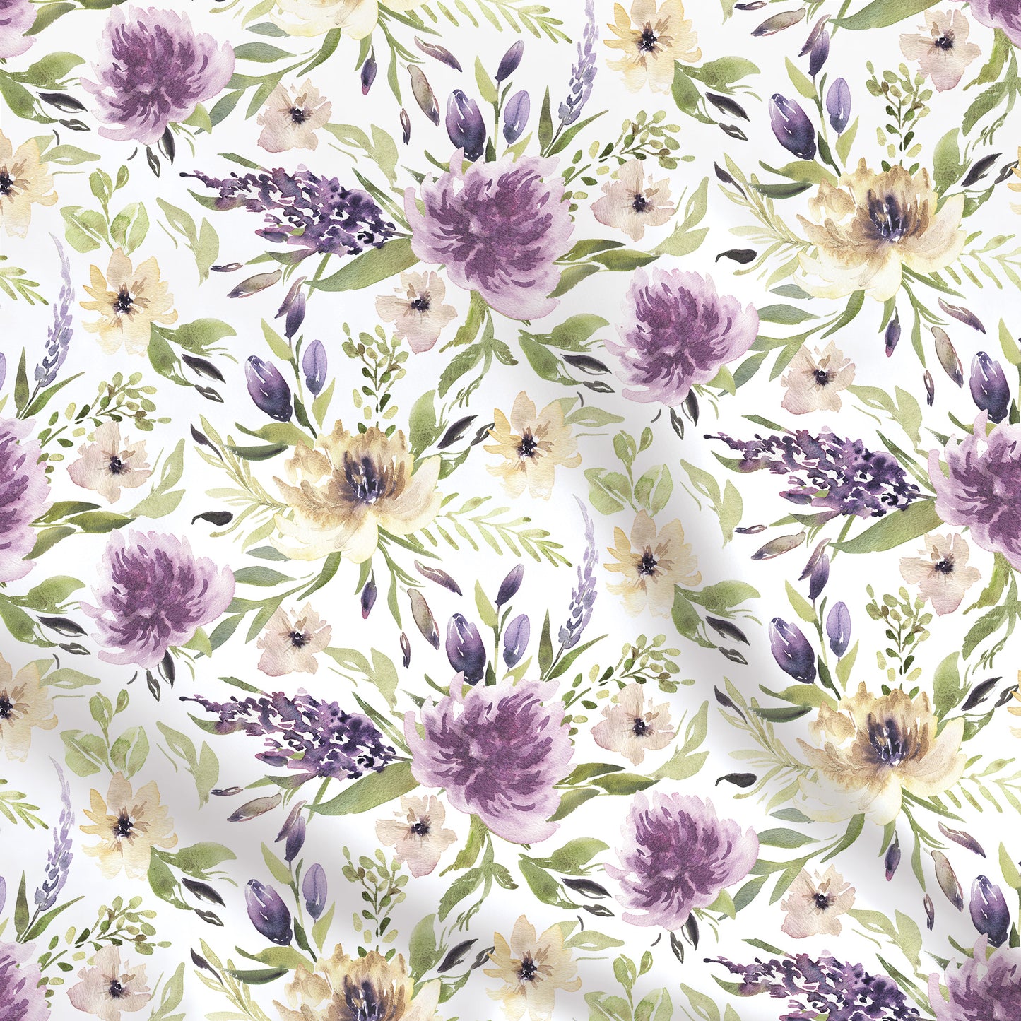 Fabrics | Purple and yellow watercolor flowers