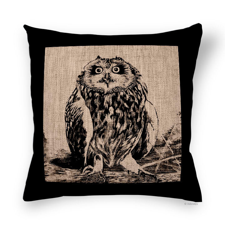 Cushion cover | Owl drawing - Brown