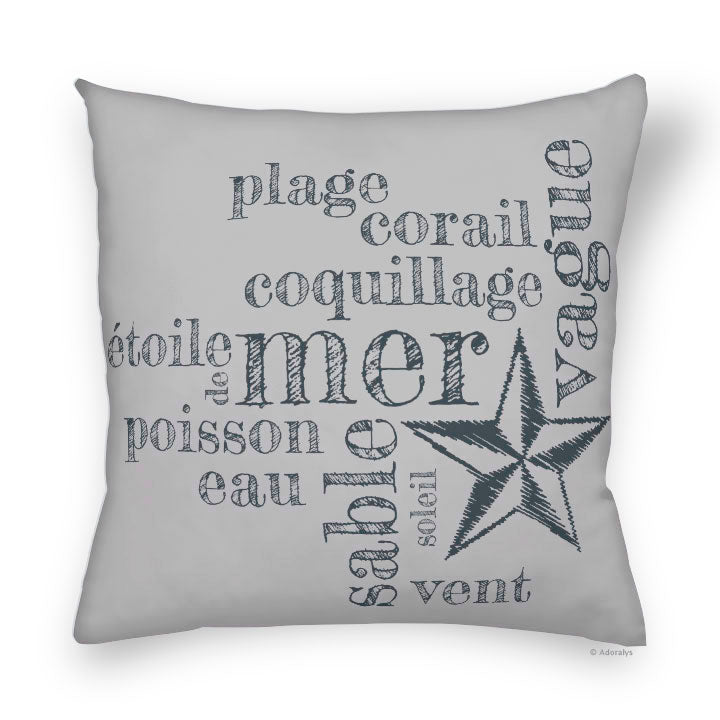 Housse de coussin | Mots de mer - grise