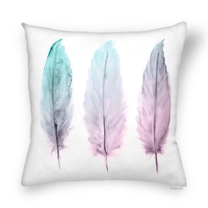 Cushion cover | Feather trio - Turquoise and pink