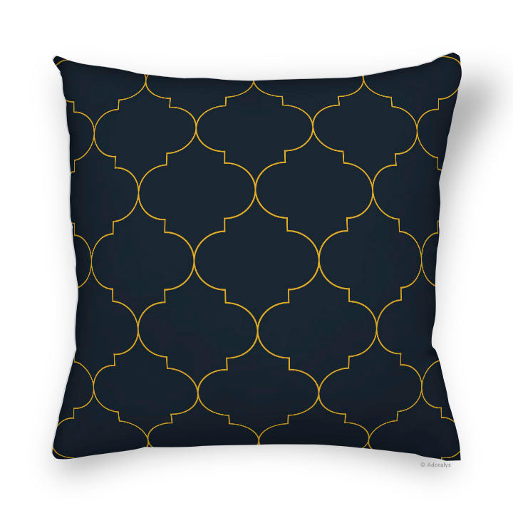 Housse de coussin | Motif marocain - Noire et jaune