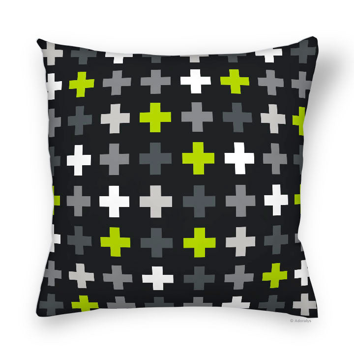 Housse de coussin | Motif de croix - Noire et verte