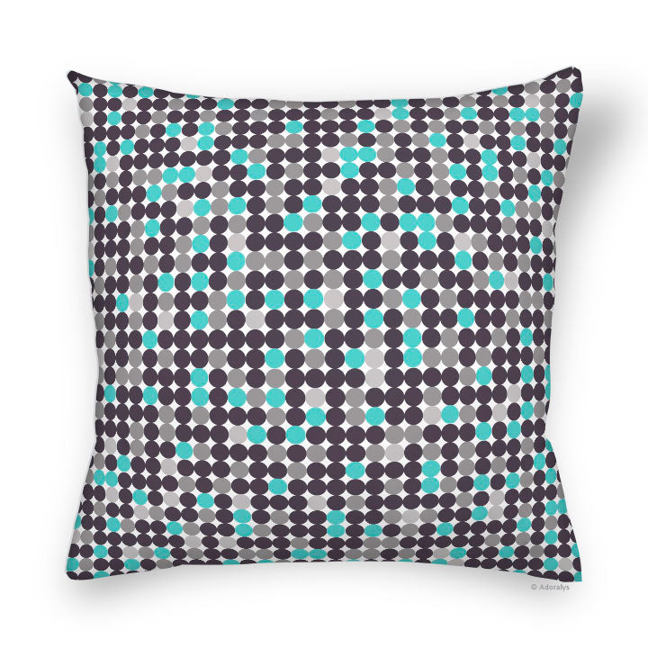 Cushion cover | Small dots - Grey and turquoise