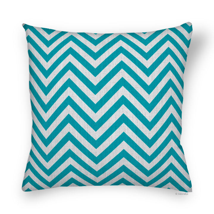Cushion Cover | Thin Chevrons - Grey and Blue