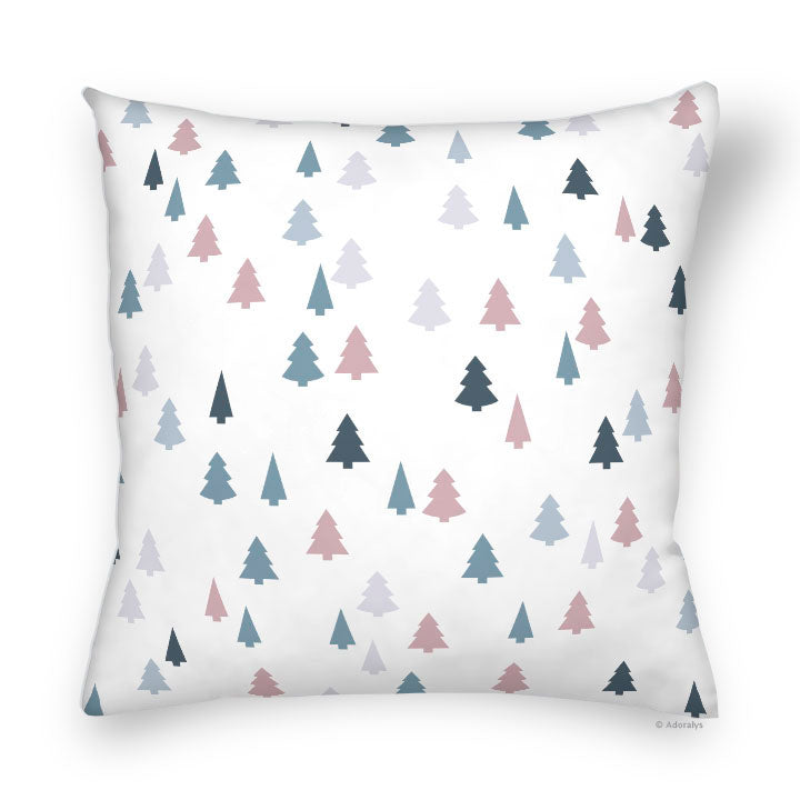 Cushion cover | Small fir trees - Pink and blue