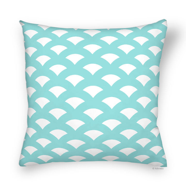 Cushion cover | Scales - Turquoise and white