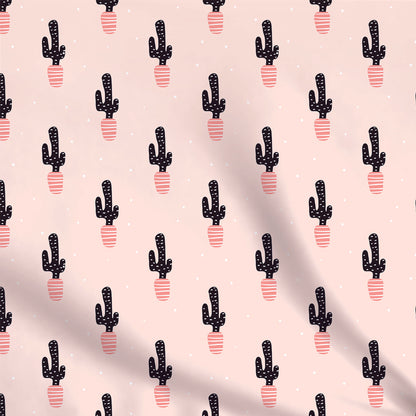 Fabrics | Black cacti on a pink background