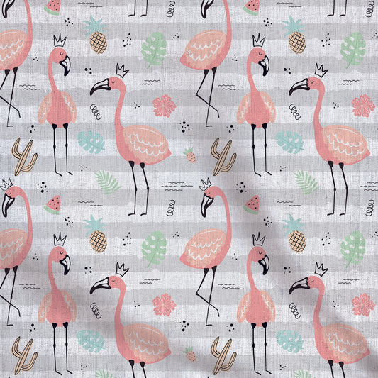 Tissus | Flamands roses avec fond ligné
