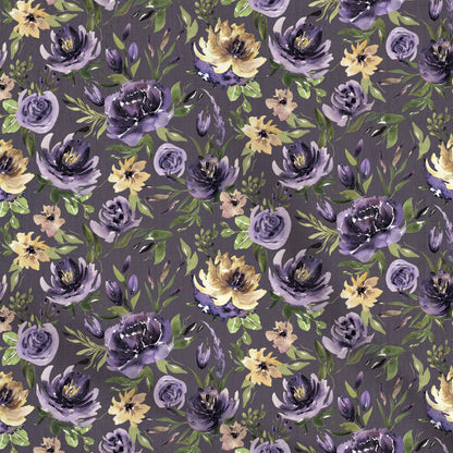 Fabrics | Purple and yellow watercolor flowers