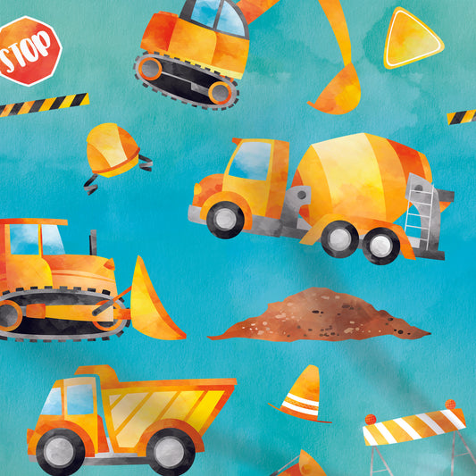 Tissus | Camions de construction - Bleu