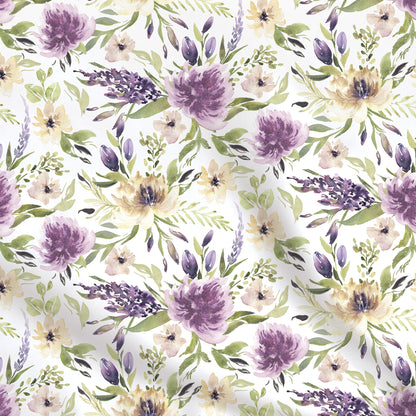 Fabrics | Purple and yellow watercolor flowers