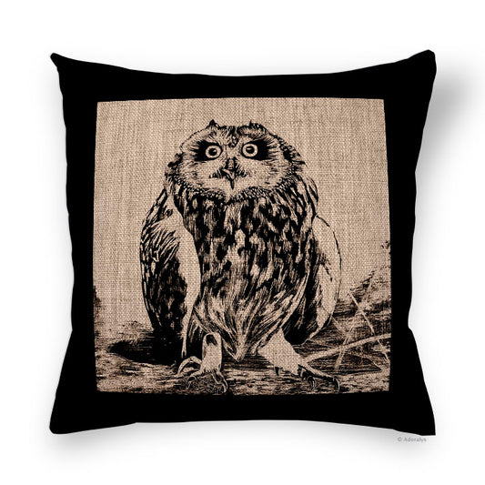 Cushion cover | Owl drawing - Brown