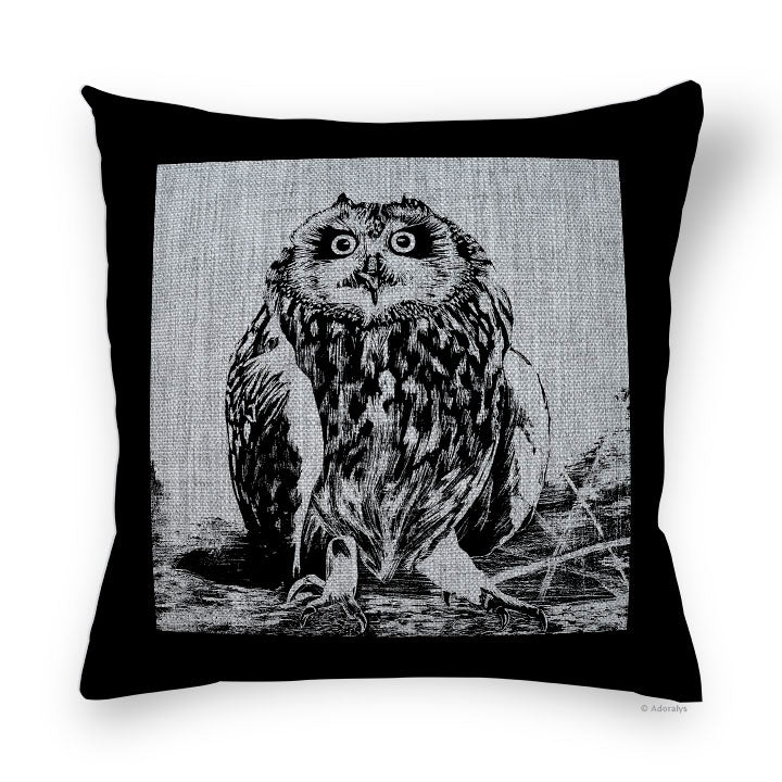 Cushion cover | Owl drawing - Black and gray