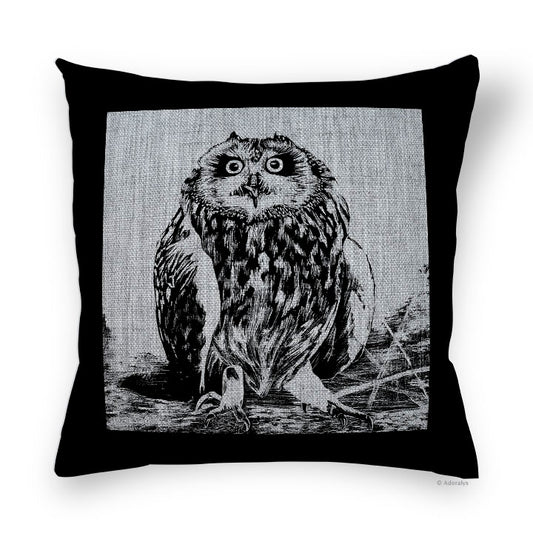 Cushion cover | Owl drawing - Black and gray