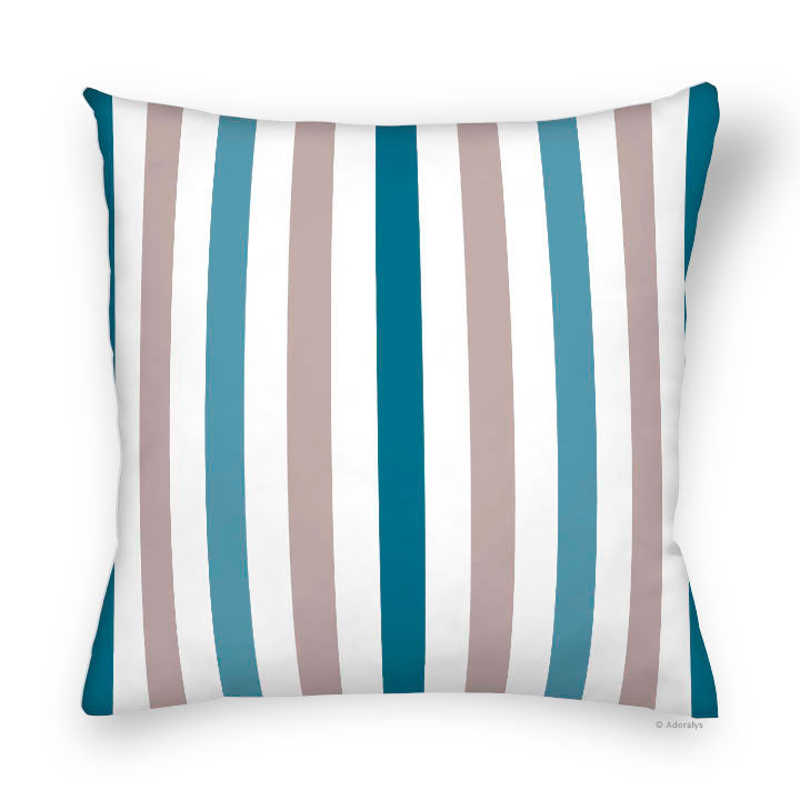 Housse de coussin | Lignes verticales - bleue et sable