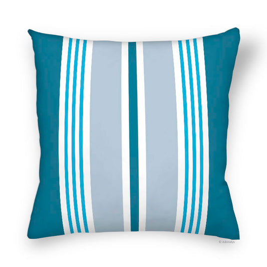 Housse de coussin | Lignes verticales variées - turquoise et grise