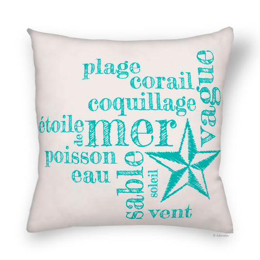 Cushion cover | Sea words - turquoise and white