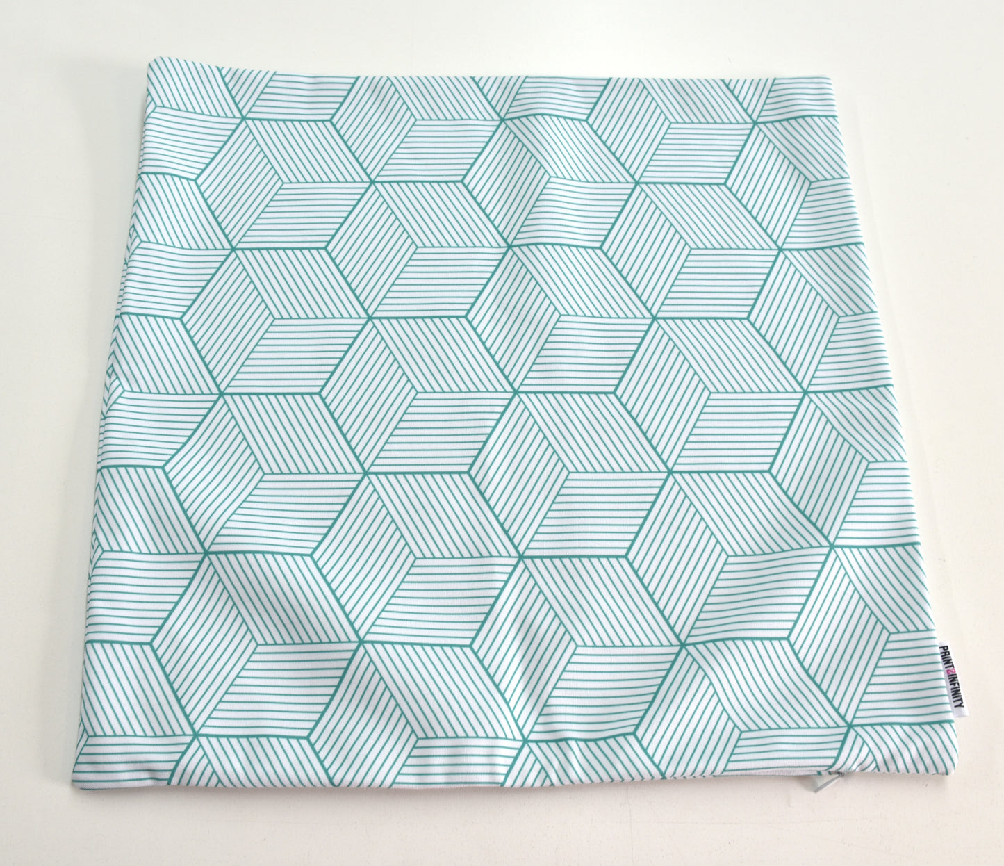 Cushion cover 18x18 - Canvas | Cubic lines - Turquoise
