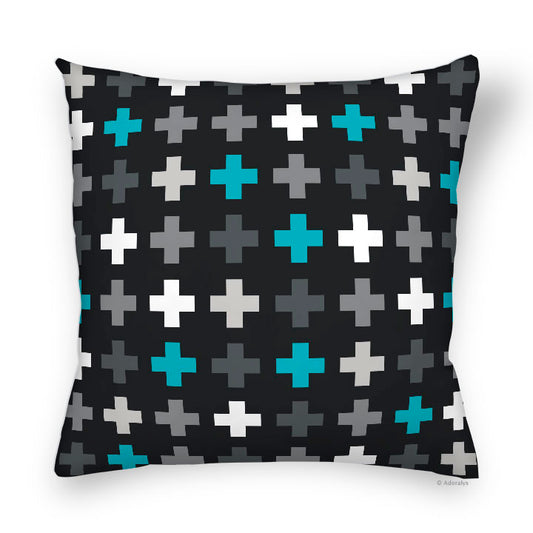 Housse de coussin | Motif de croix - Noire et bleue