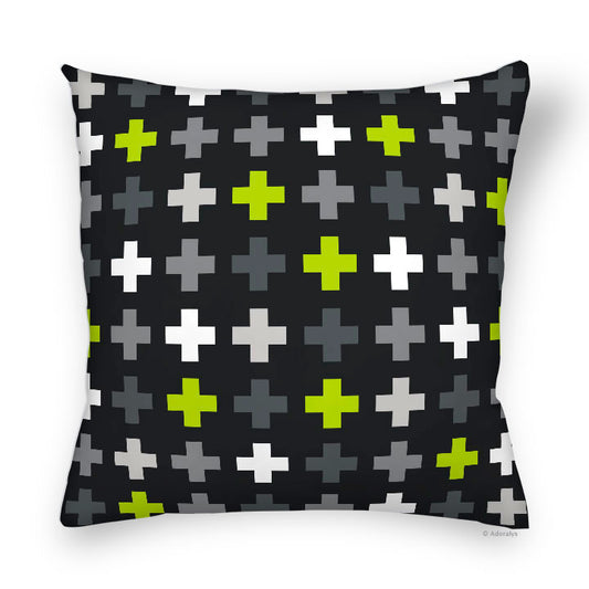 Housse de coussin | Motif de croix - Noire et verte