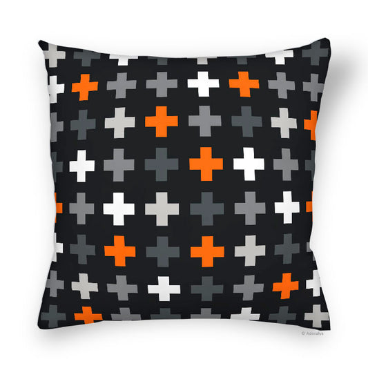 Housse de coussin | Motif de croix - Noire et orange
