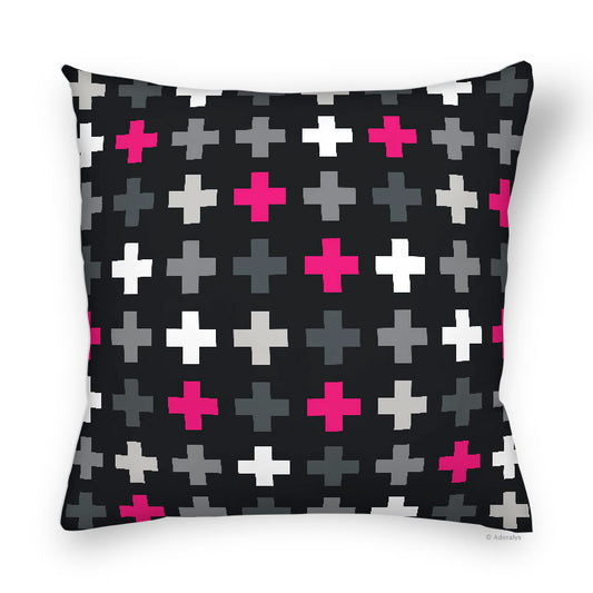 Housse de coussin | Motif de croix - Noire et rose
