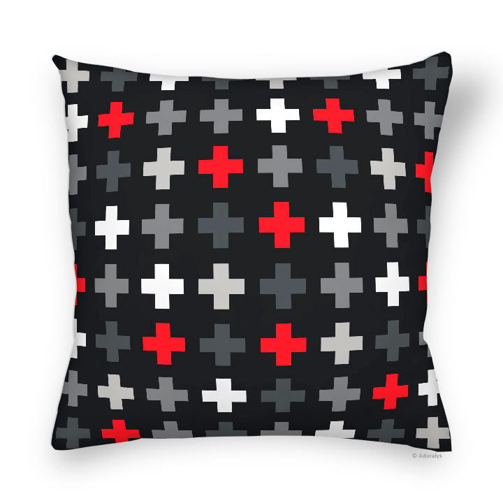 Housse de coussin | Motif de croix - Noire et rouge