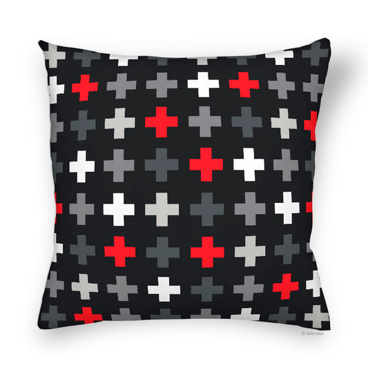 Housse de coussin | Motif de croix - Noire et rouge