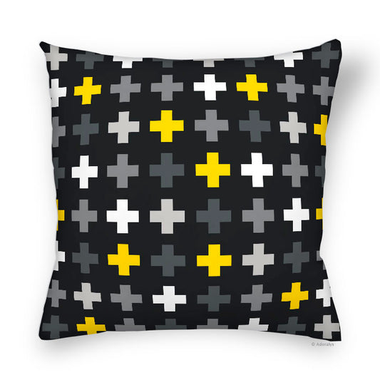 Housse de coussin | Motif de croix - Noire et jaune