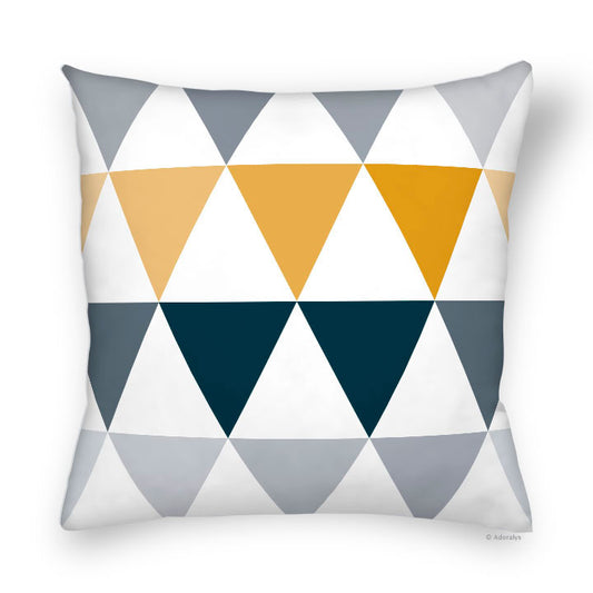 Housse de coussin | Motif grands triangles - Grise et jaune