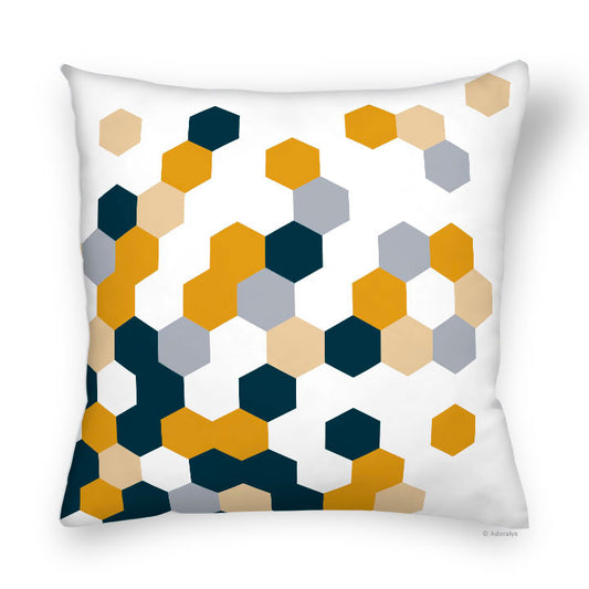 Cushion cover | Hexagons - Grey and yellow