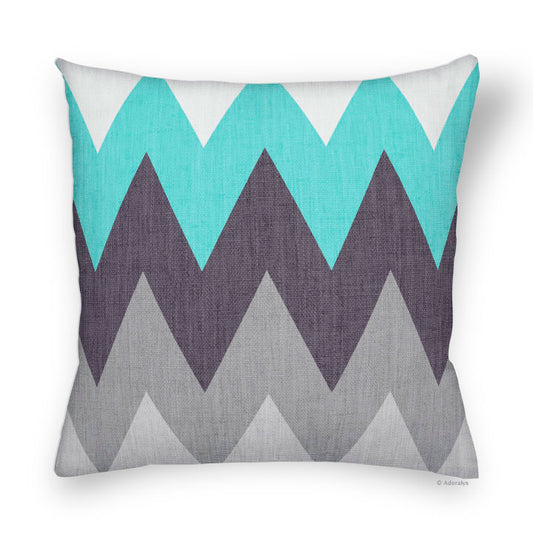 Cushion cover | Large chevrons - Turquoise and gray