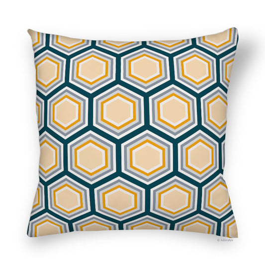 Housse de coussin | Motif hexagone - Grise et orange