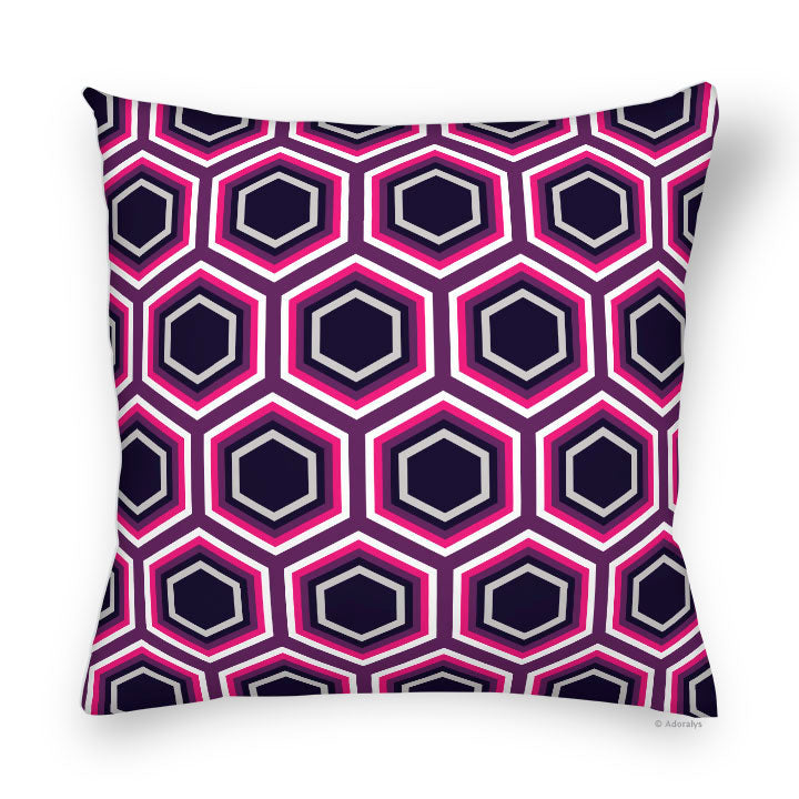Housse de coussin | Motif hexagone - Mauve et rose