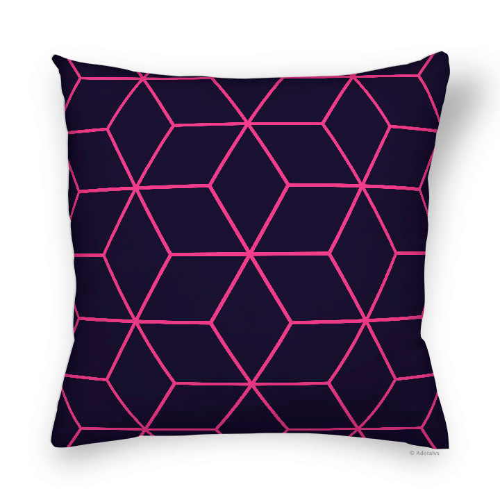 Cushion cover | Diamond line - Navy and pink