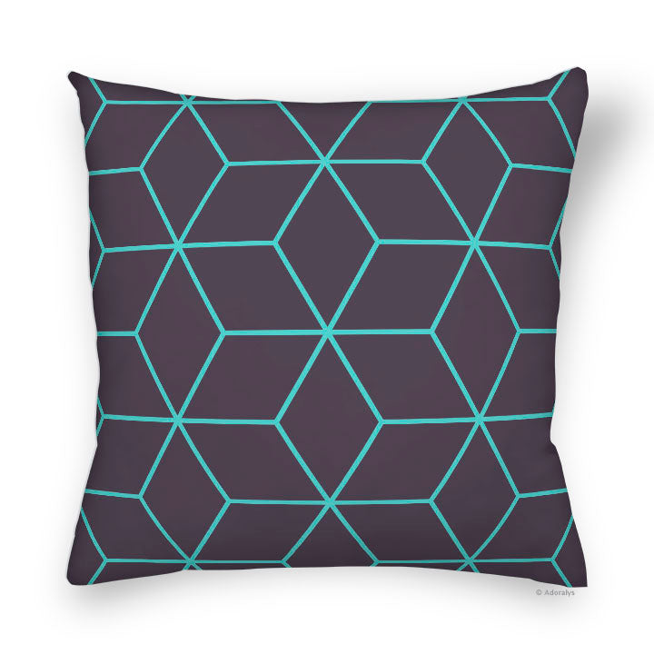 Cushion cover | Diamond line - Grey and turquoise