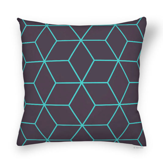 Cushion cover | Diamond line - Grey and turquoise