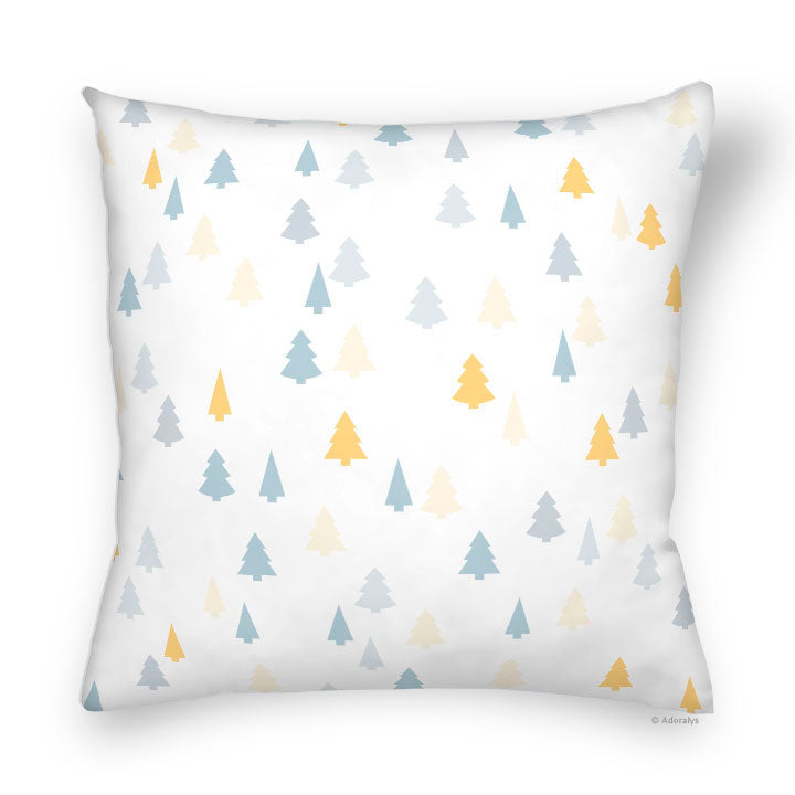 Cushion cover | Small fir trees - Yellow and blue