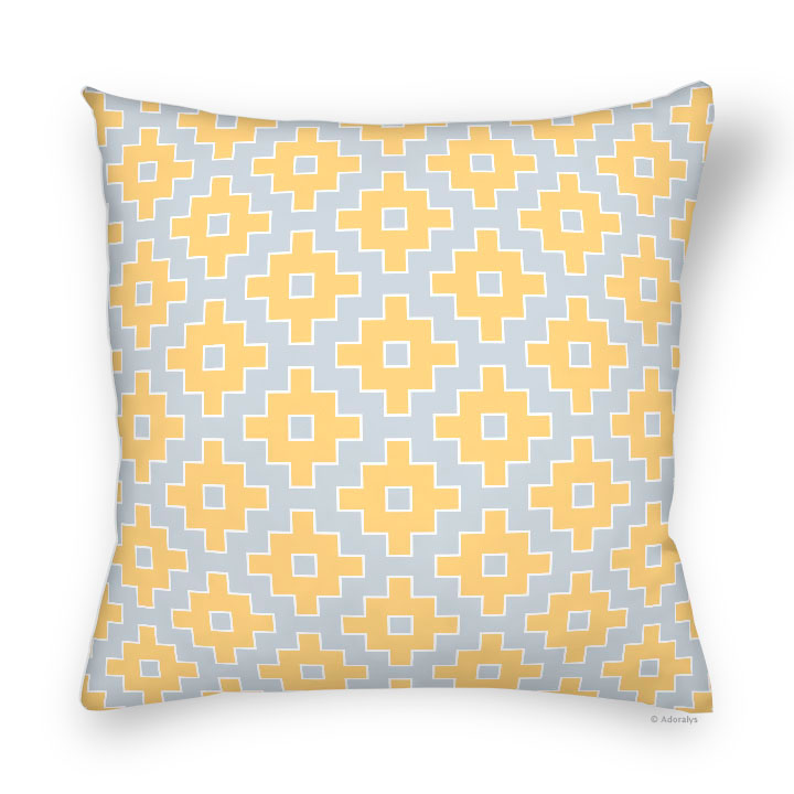 Housse de coussin | Motif pixel - Grise et jaune