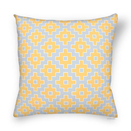Housse de coussin | Motif pixel - Grise et jaune