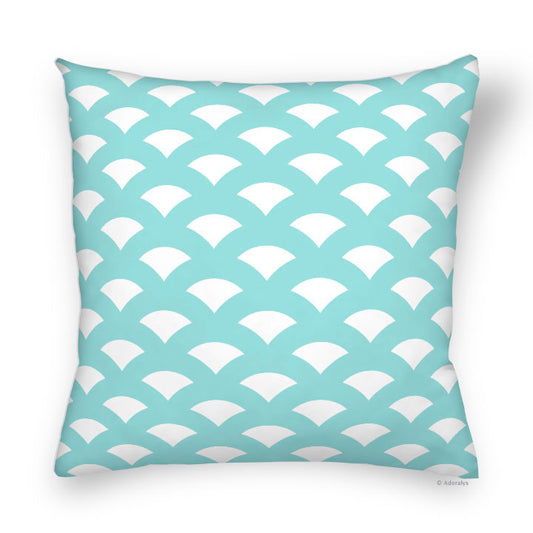 Cushion cover | Scales - Turquoise and white