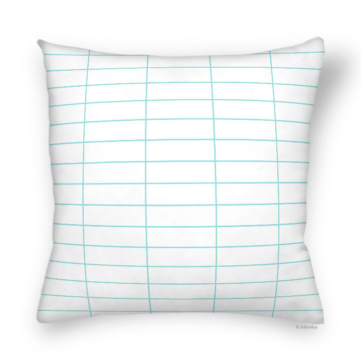 Cushion cover | Rectangular grid - White and turquoise