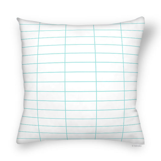 Cushion cover | Rectangular grid - White and turquoise